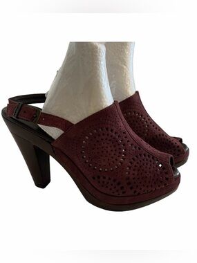 Cordani Brown/Plum Suede Perforated Peep Toe Platform Heel 37(6.5)